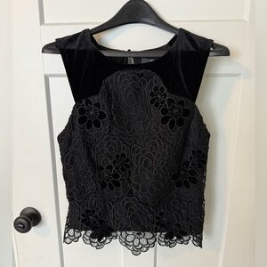 Eva Franco Black Floral Appliqué Lace Blouse